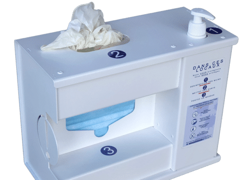 DISTRIBUTEUR MASQUES, GEL ET GANTS SUR PIED OU NOMADE